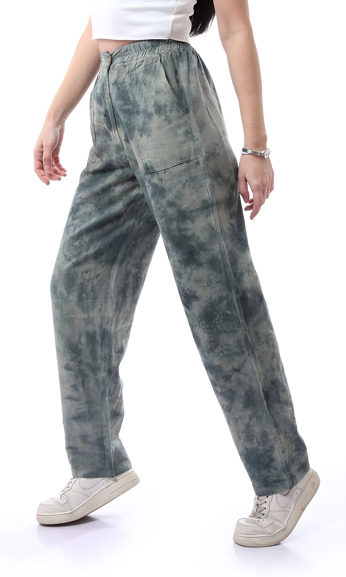 75670 Elastic Gathered Waist Tie Dye Green Shades Pants