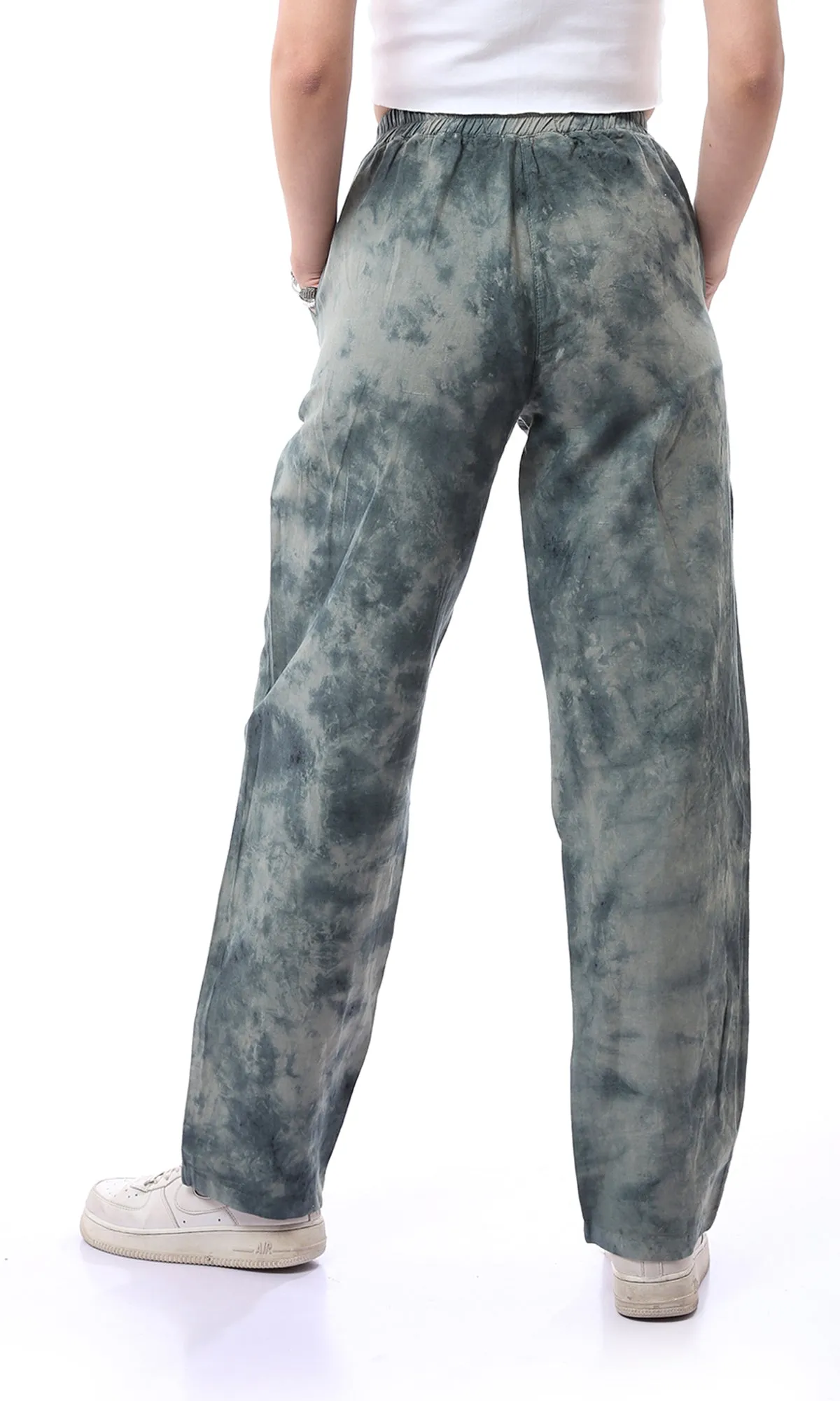 75670 Elastic Gathered Waist Tie Dye Green Shades Pants