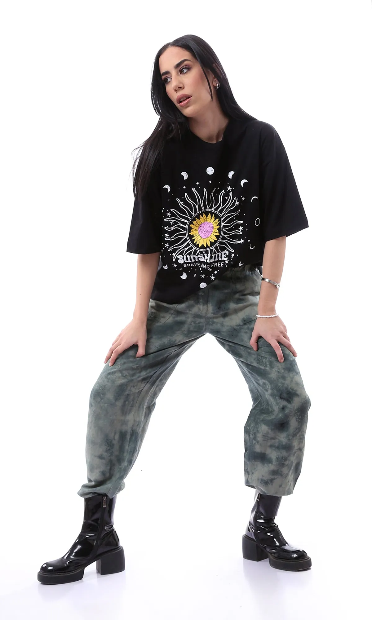 75670 Elastic Gathered Waist Tie Dye Green Shades Pants