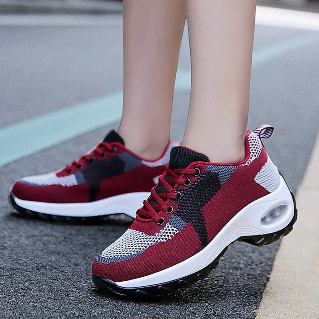 BORAMAX Running Shoes Women Tennis Shoes Lace Up Sneakers Shoes Breathable On Solid Slip Casual Womens Fashion Lightweight