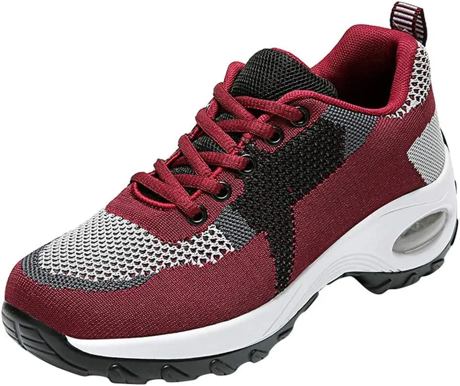 BORAMAX Running Shoes Women Tennis Shoes Lace Up Sneakers Shoes Breathable On Solid Slip Casual Womens Fashion Lightweight