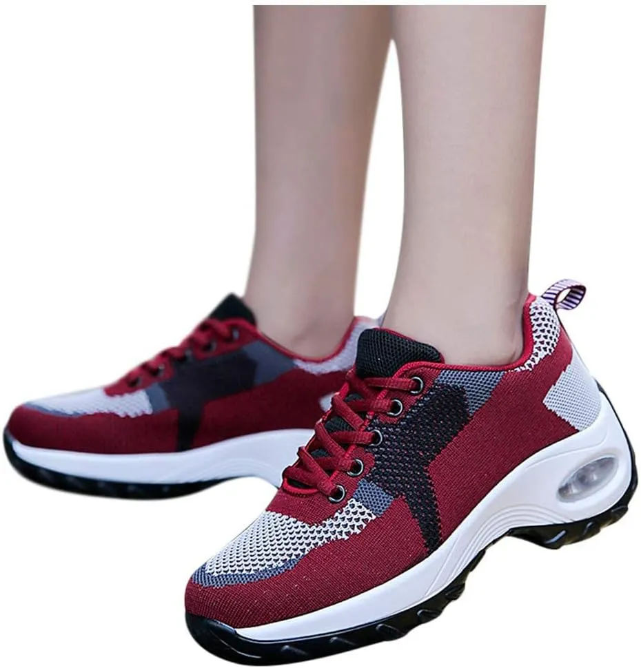 BORAMAX Running Shoes Women Tennis Shoes Lace Up Sneakers Shoes Breathable On Solid Slip Casual Womens Fashion Lightweight