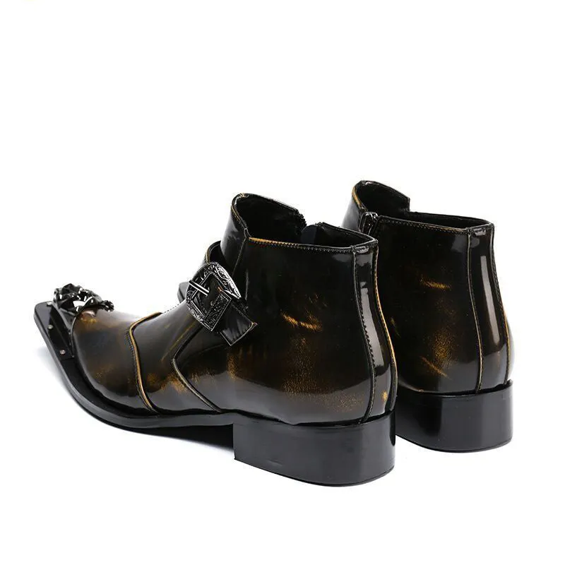 Bronzed leather stylish ankle boots for men cowboy motorcycle boots
