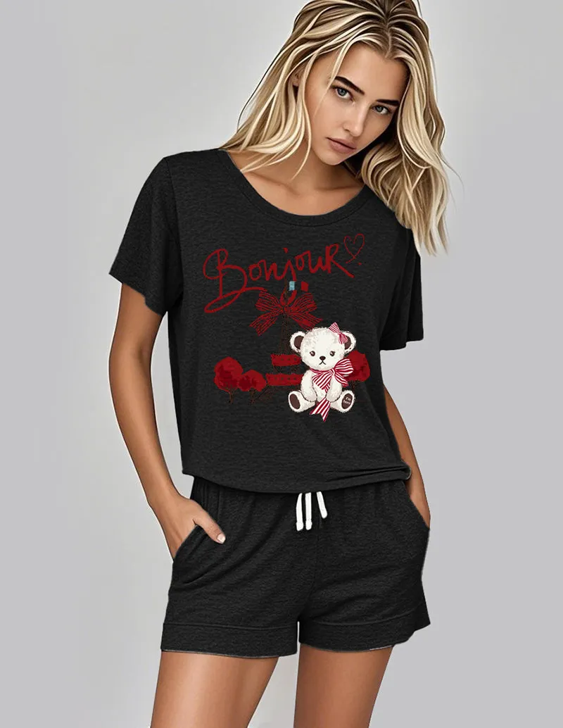 Casual Comfort Teddy Print T-Shirt Set
