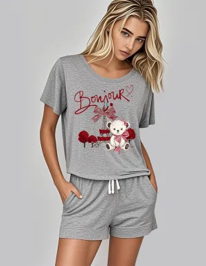 Casual Comfort Teddy Print T-Shirt Set