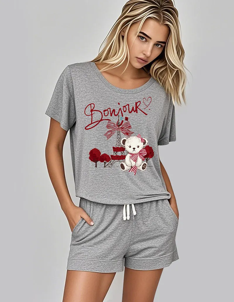 Casual Comfort Teddy Print T-Shirt Set