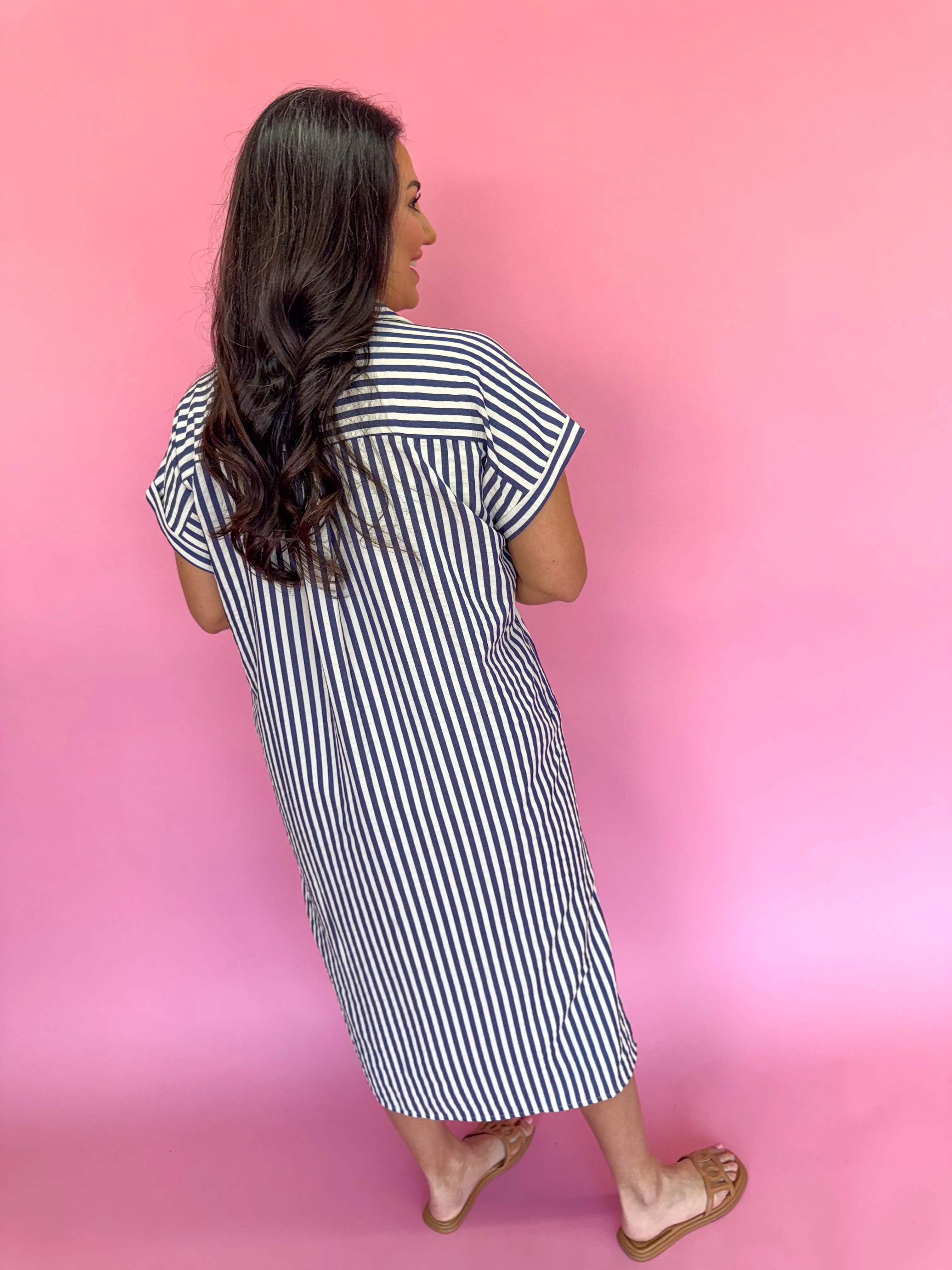 Charleston Charm Stripe Dress - Navy
