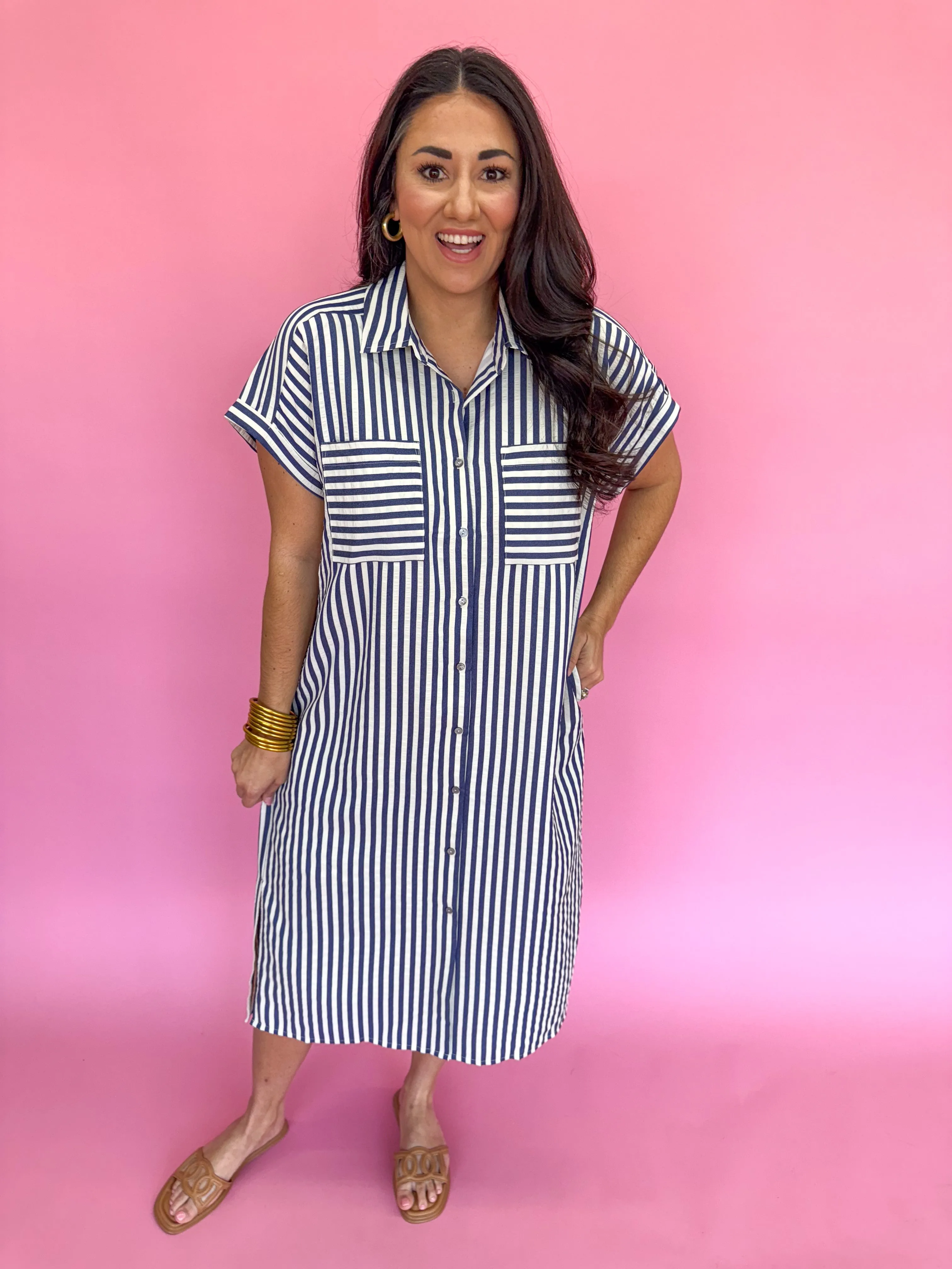 Charleston Charm Stripe Dress - Navy