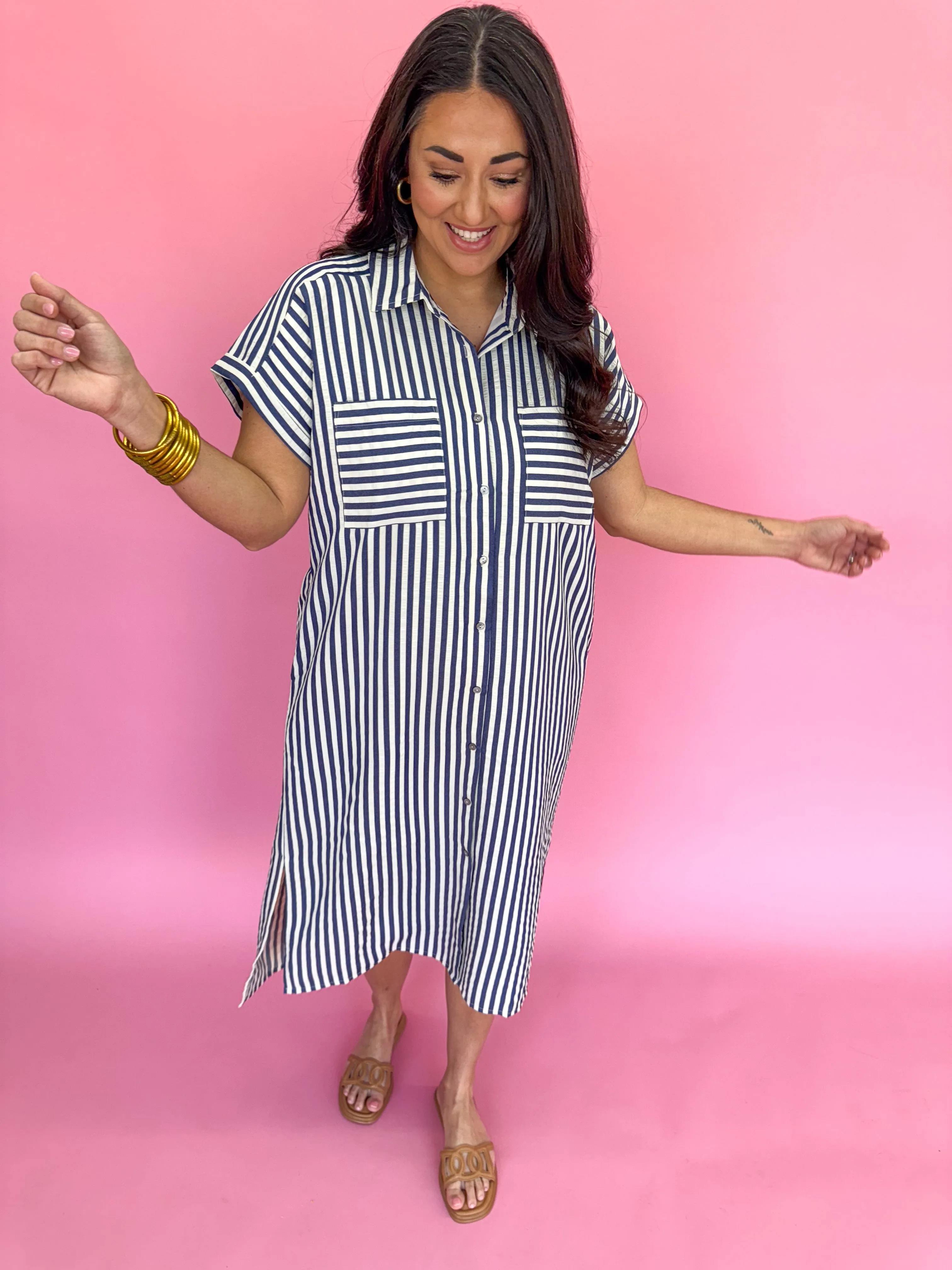 Charleston Charm Stripe Dress - Navy