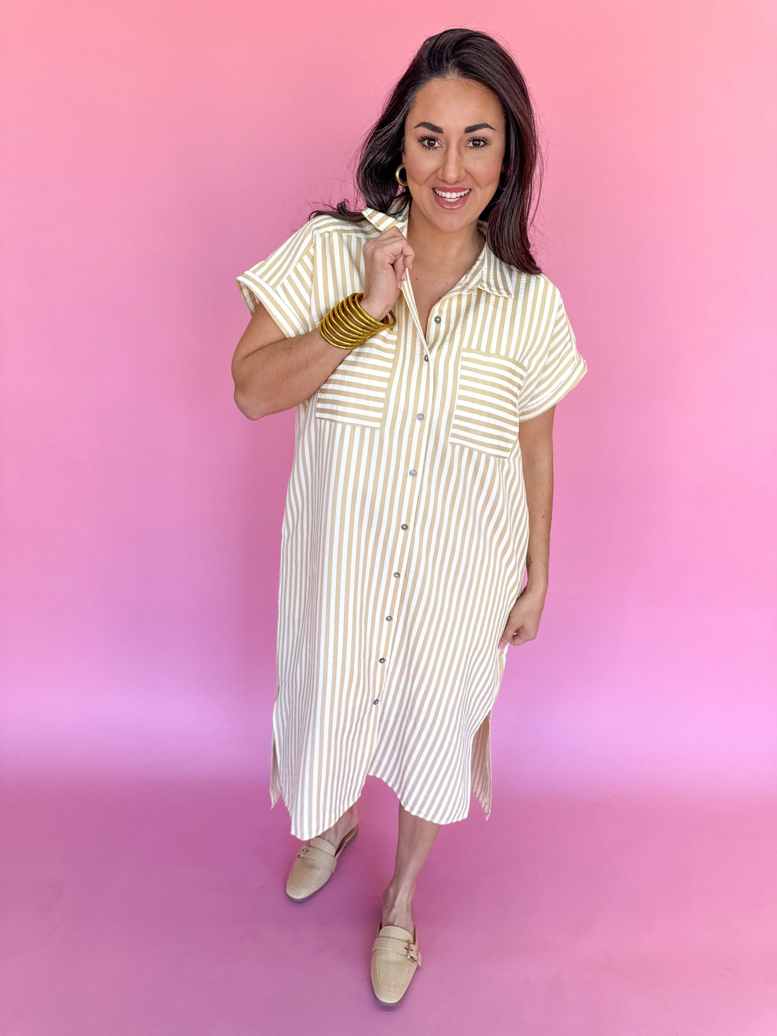 Charleston Charm Stripe Dress - Taupe