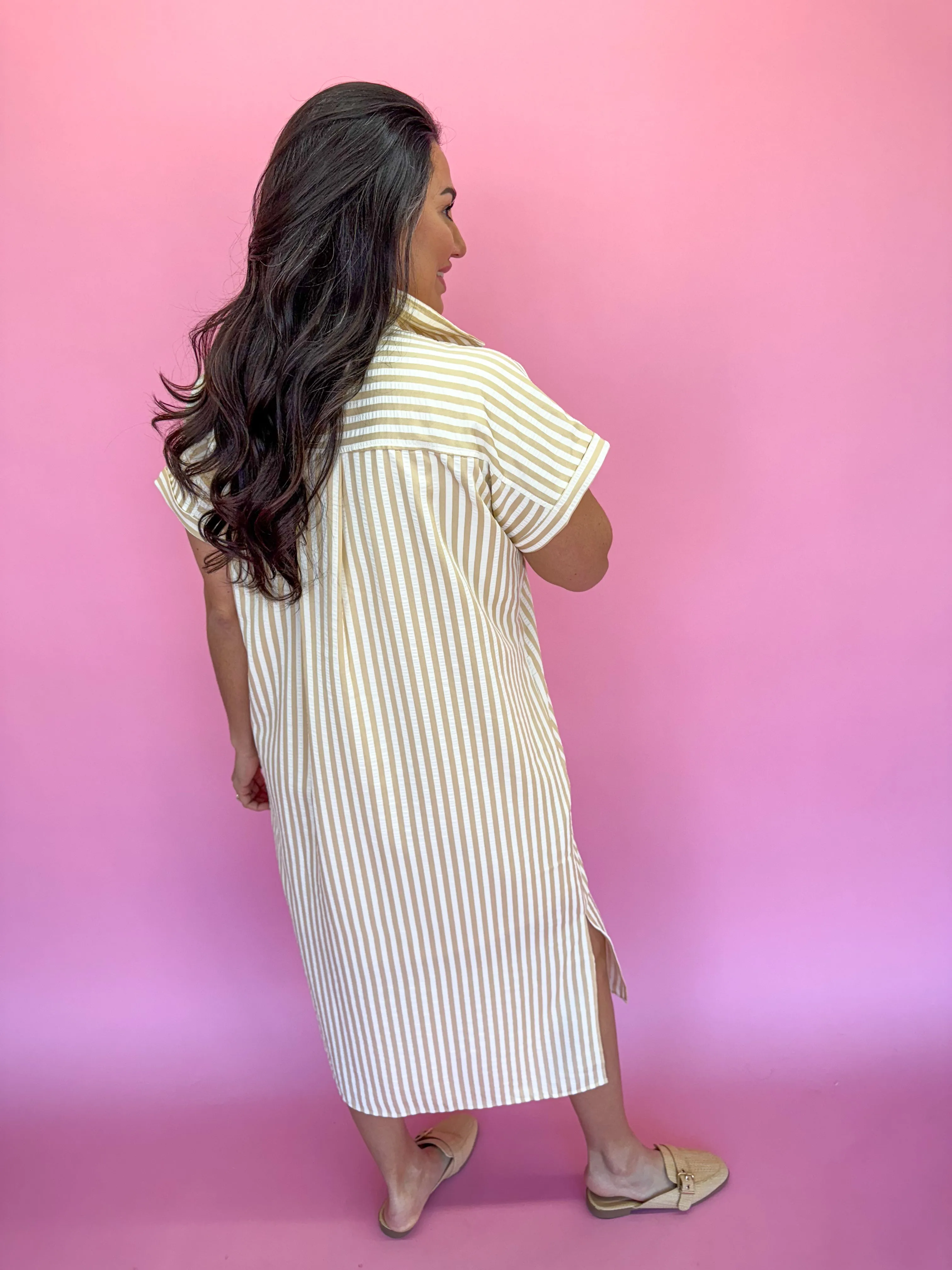 Charleston Charm Stripe Dress - Taupe