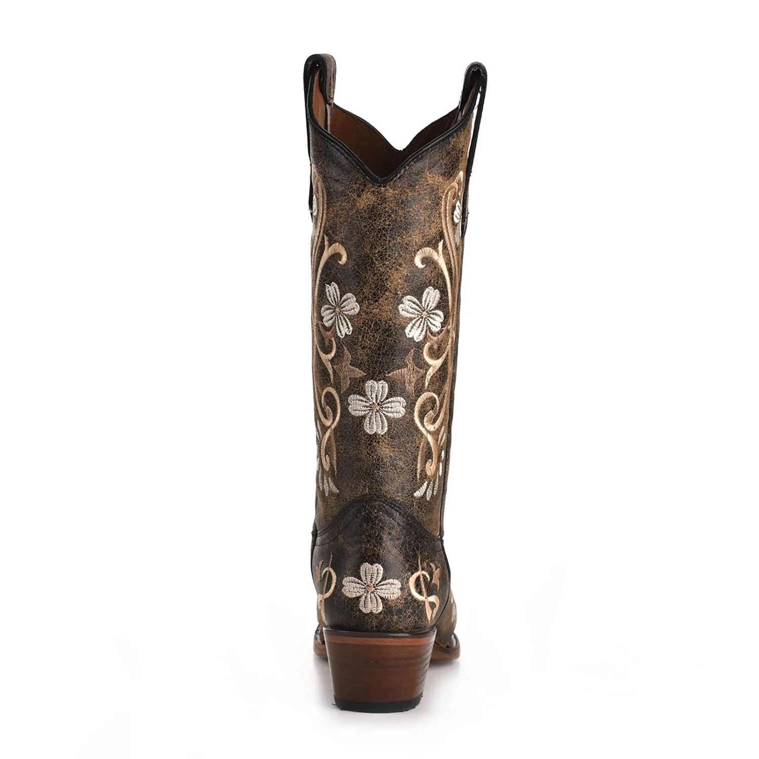 Circle G Ladies Embroidery Black Cowhide Leather Cowgirl Boots