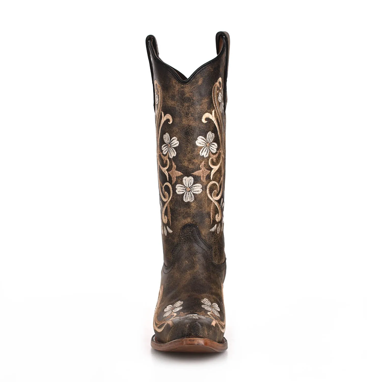 Circle G Ladies Embroidery Black Cowhide Leather Cowgirl Boots