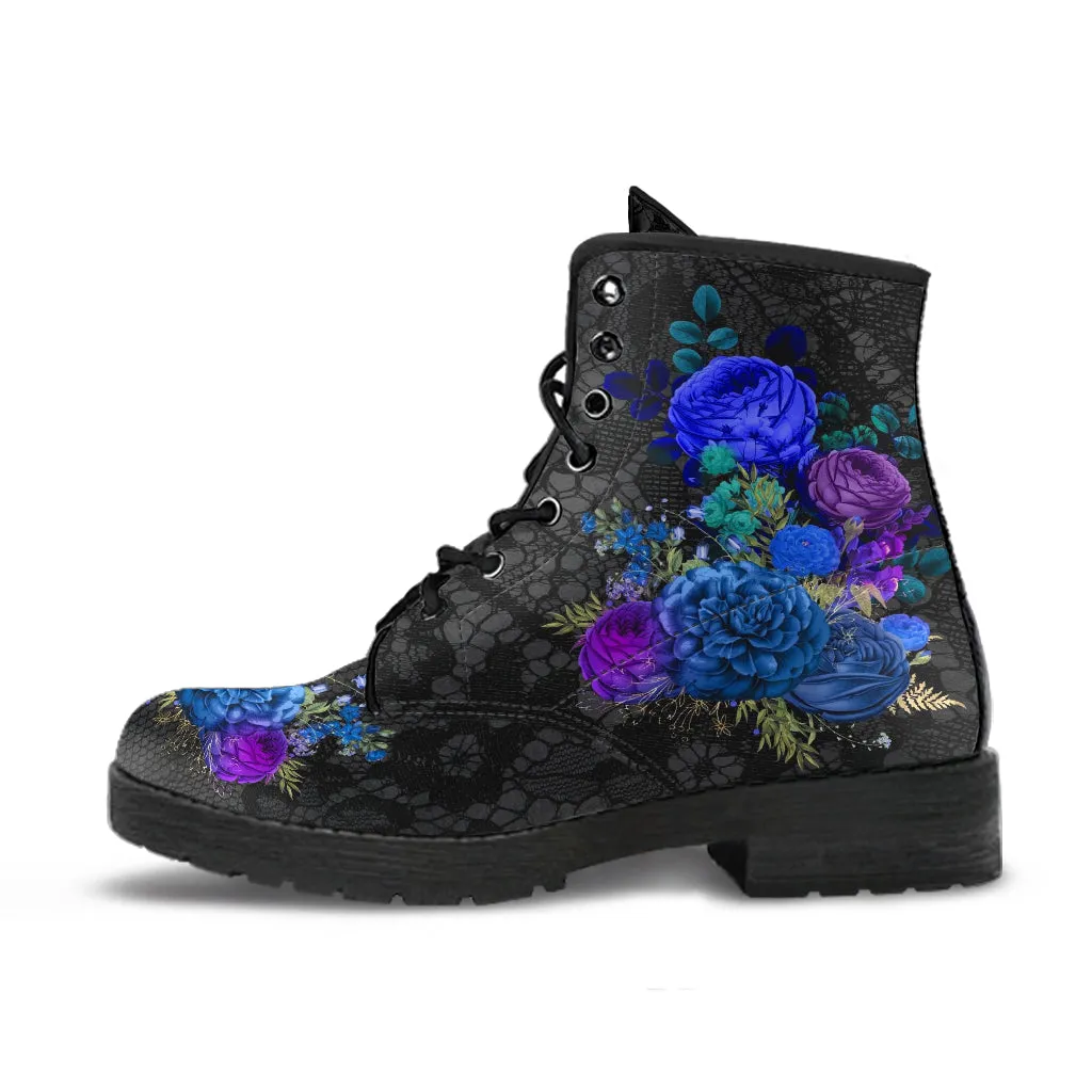 Combat Boots - Beautiful Flowers #101N | Cute Aesthetic Custom Shoes for Women, Wedding Bride Shoes, Vegan Leather 90s Boots