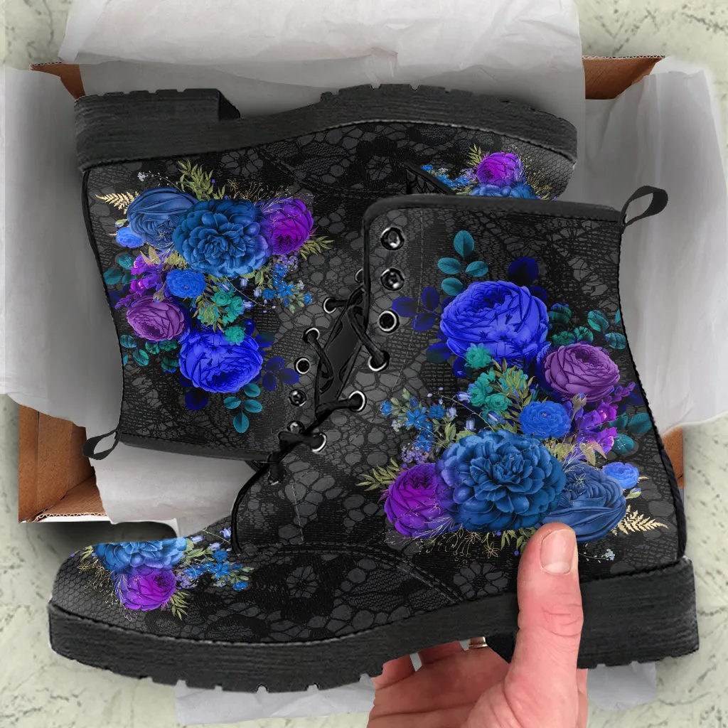 Combat Boots - Beautiful Flowers #101N | Cute Aesthetic Custom Shoes for Women, Wedding Bride Shoes, Vegan Leather 90s Boots