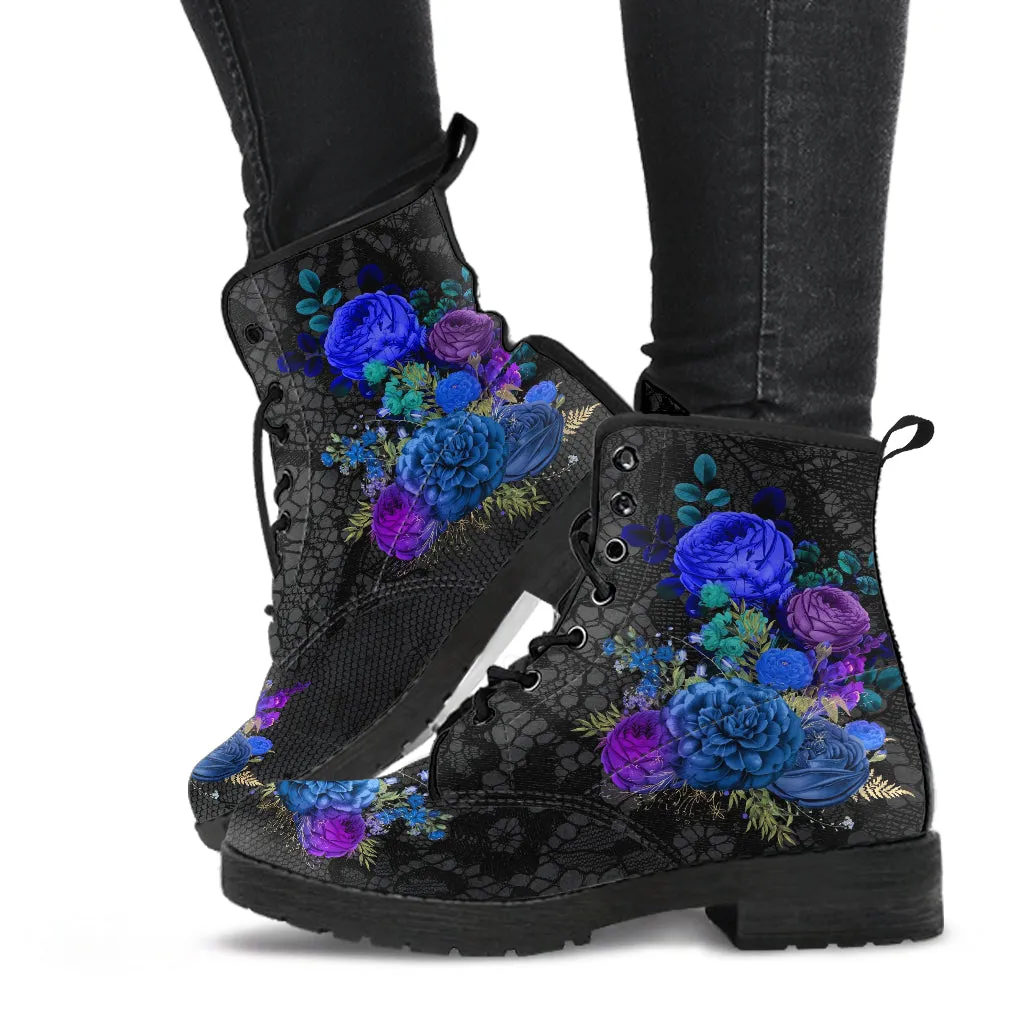 Combat Boots - Beautiful Flowers #101N | Cute Aesthetic Custom Shoes for Women, Wedding Bride Shoes, Vegan Leather 90s Boots