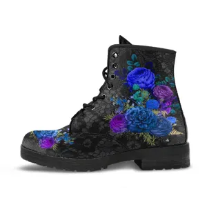 Combat Boots - Beautiful Flowers #101N | Cute Aesthetic Custom Shoes for Women, Wedding Bride Shoes, Vegan Leather 90s Boots