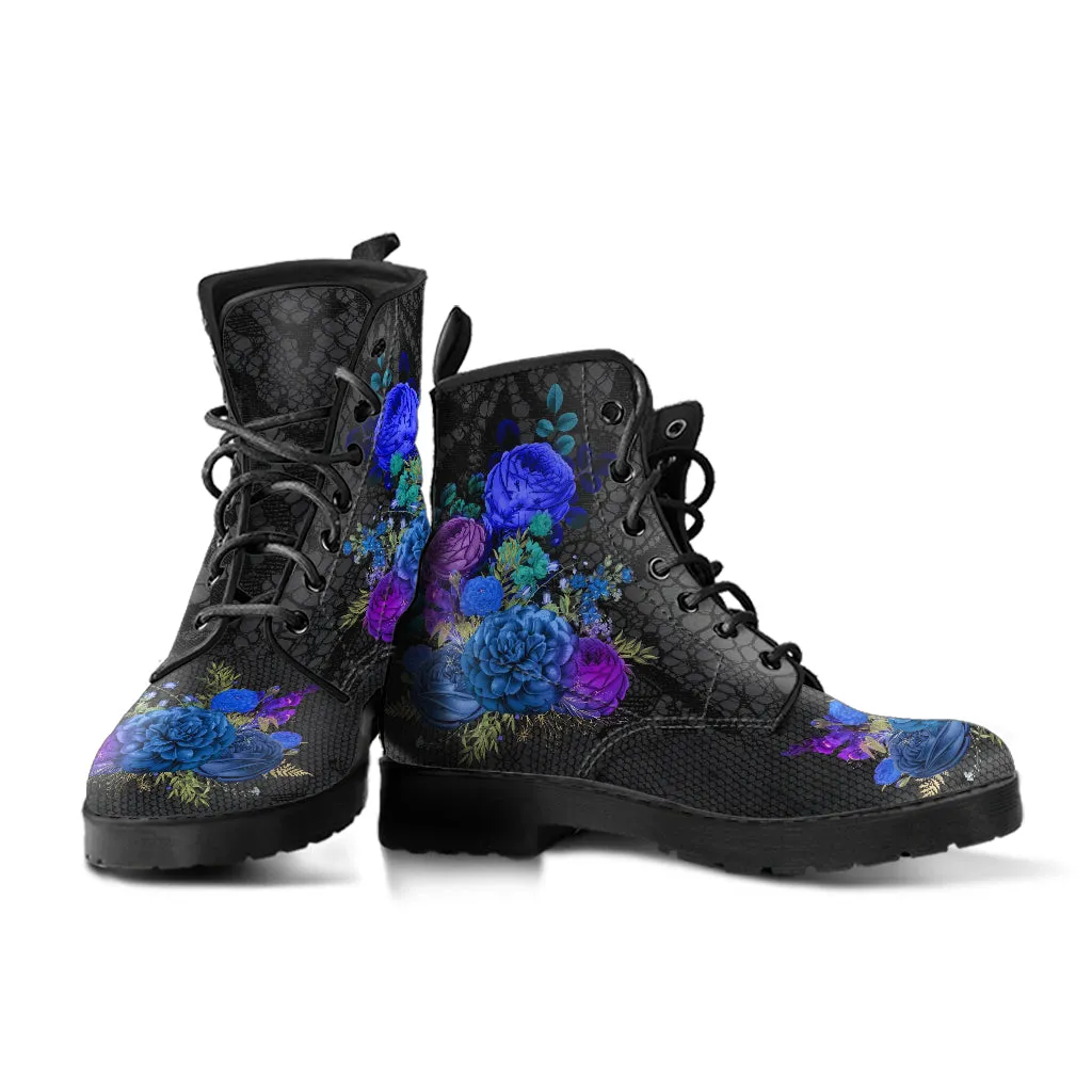 Combat Boots - Beautiful Flowers #101N | Cute Aesthetic Custom Shoes for Women, Wedding Bride Shoes, Vegan Leather 90s Boots