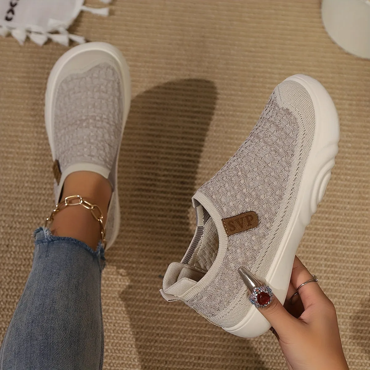 Comfortabele slip-on schoenen met zachte zool, ronde teenontwerp voor alle seizoenen