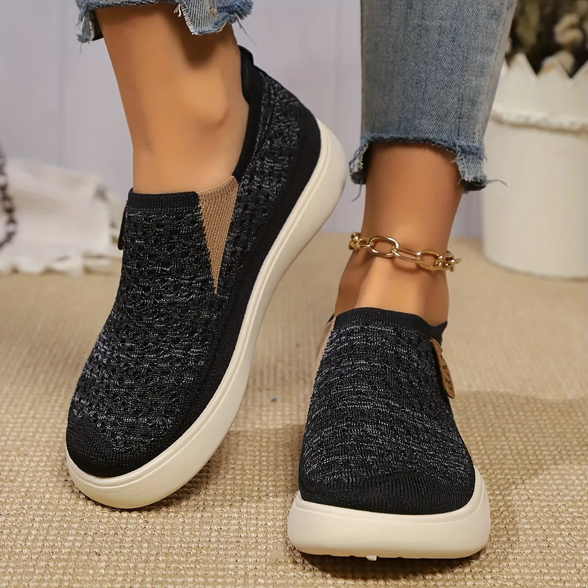 Comfortabele slip-on schoenen met zachte zool, ronde teenontwerp voor alle seizoenen