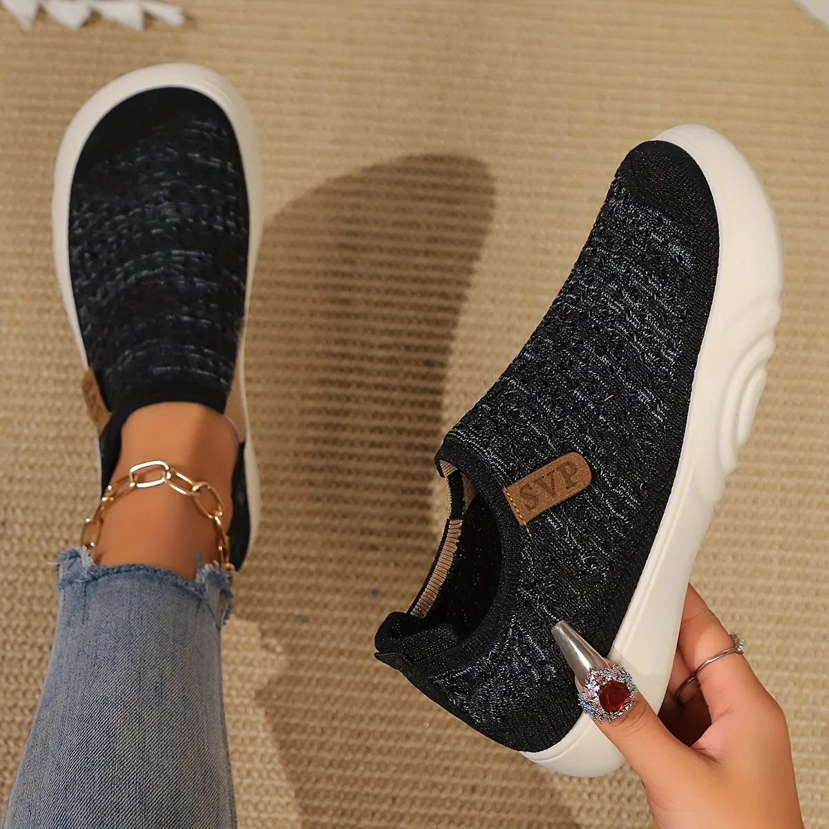 Comfortabele slip-on schoenen met zachte zool, ronde teenontwerp voor alle seizoenen