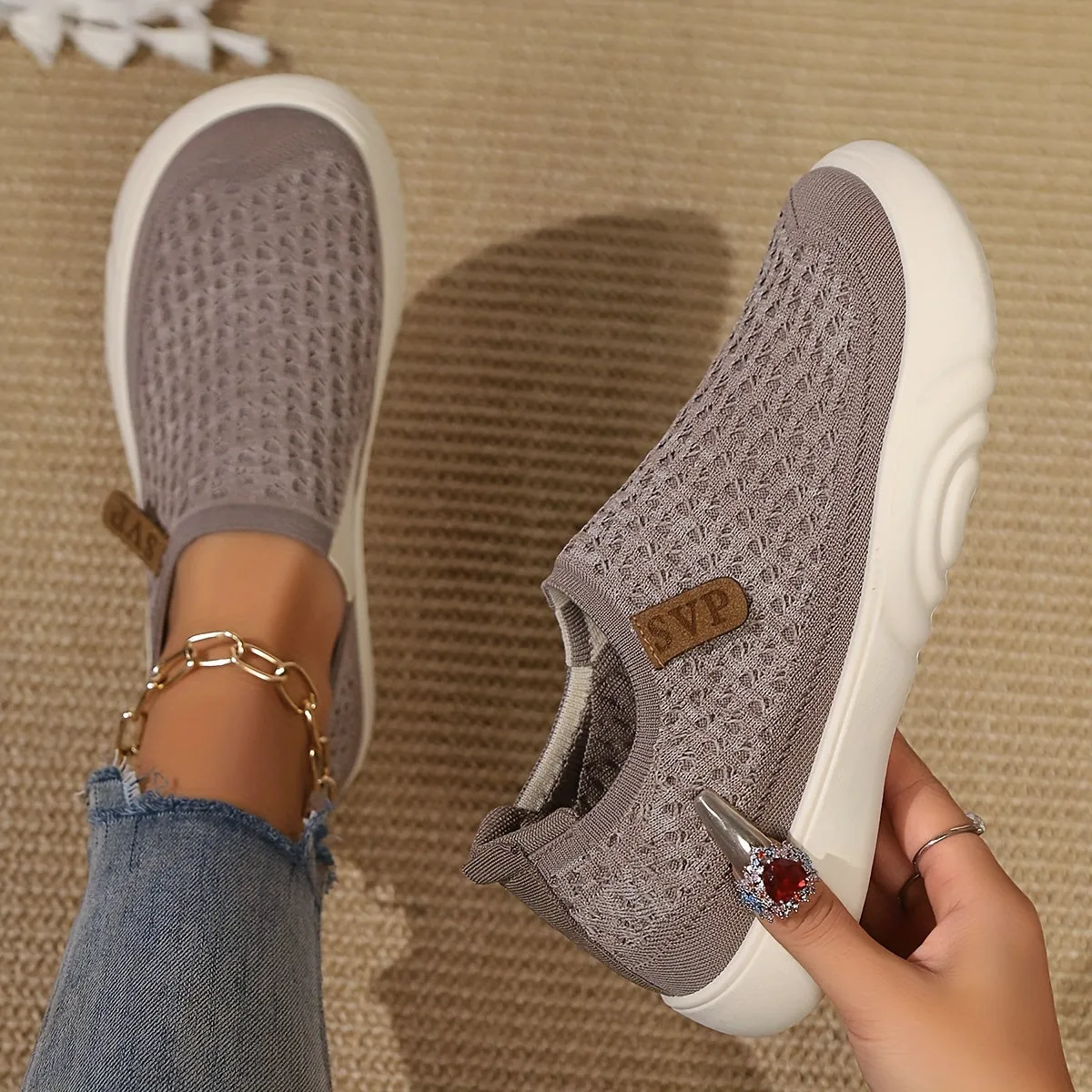 Comfortabele slip-on schoenen met zachte zool, ronde teenontwerp voor alle seizoenen