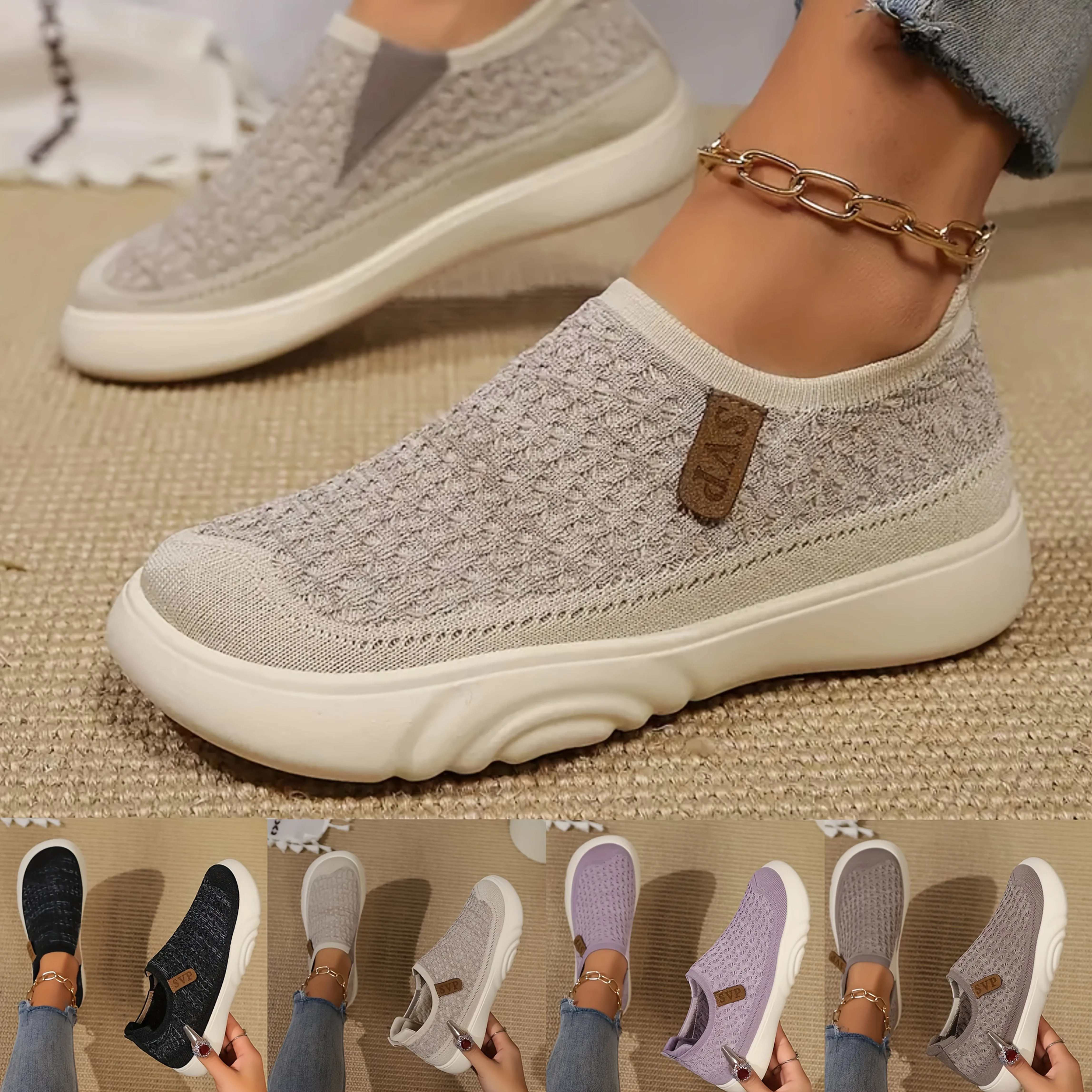 Comfortabele slip-on schoenen met zachte zool, ronde teenontwerp voor alle seizoenen