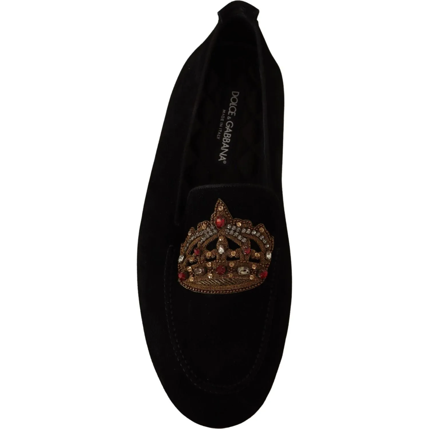 Dolce & Gabbana Elegant Black Leather Loafer Slides with Gold Embroidery