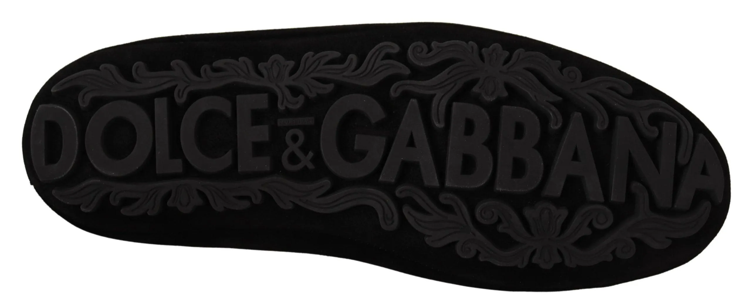 Dolce & Gabbana Elegant Black Leather Loafers Slides with Gold Embroidery