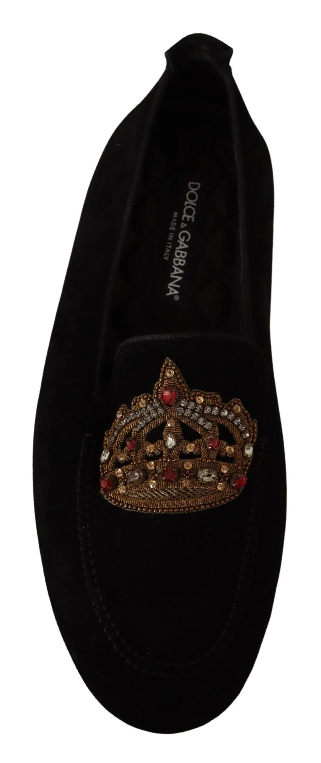 Dolce & Gabbana Elegant Black Leather Loafers Slides with Gold Embroidery