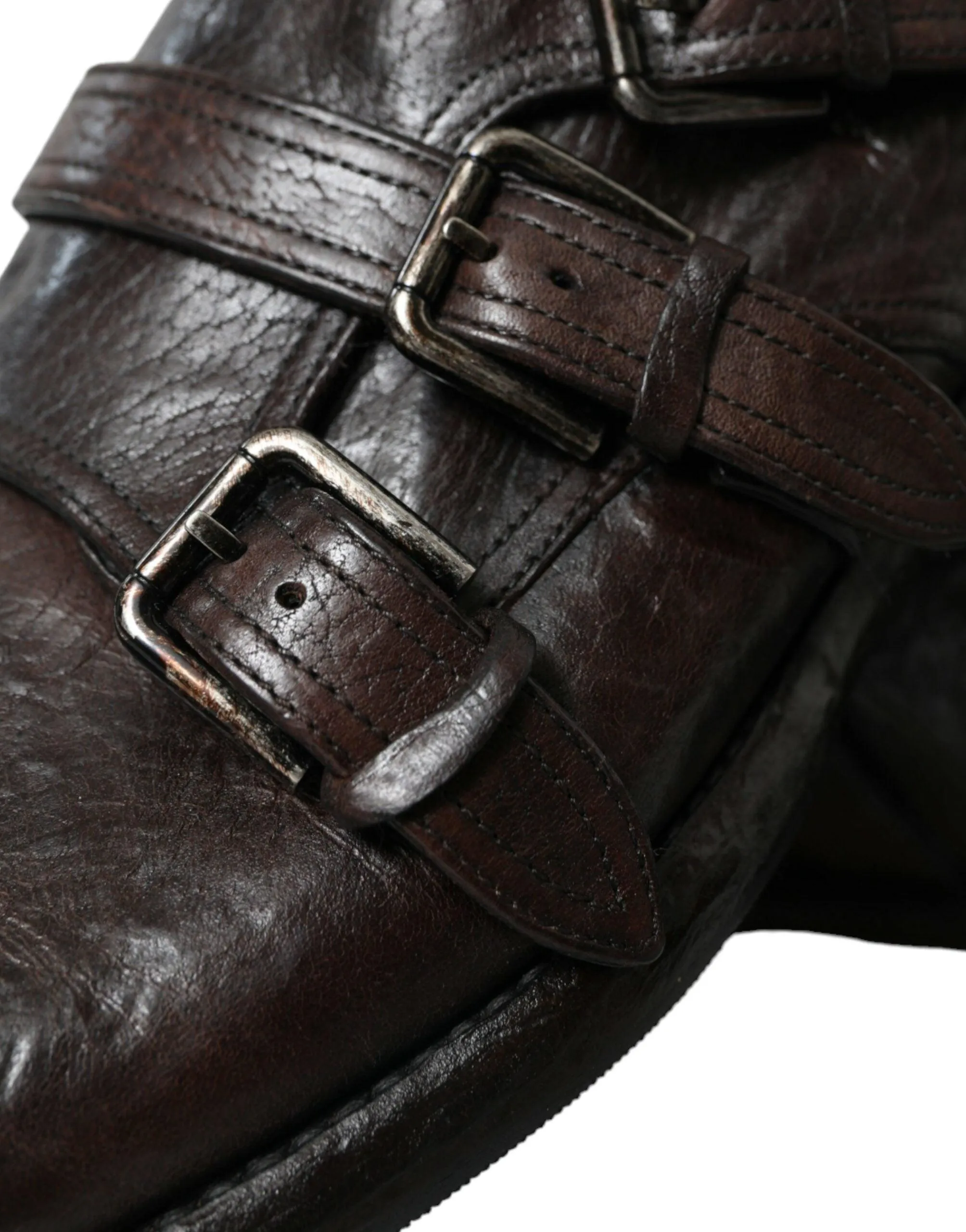 Dolce & Gabbana Elegant Triple Buckle Leather Dress Sko
