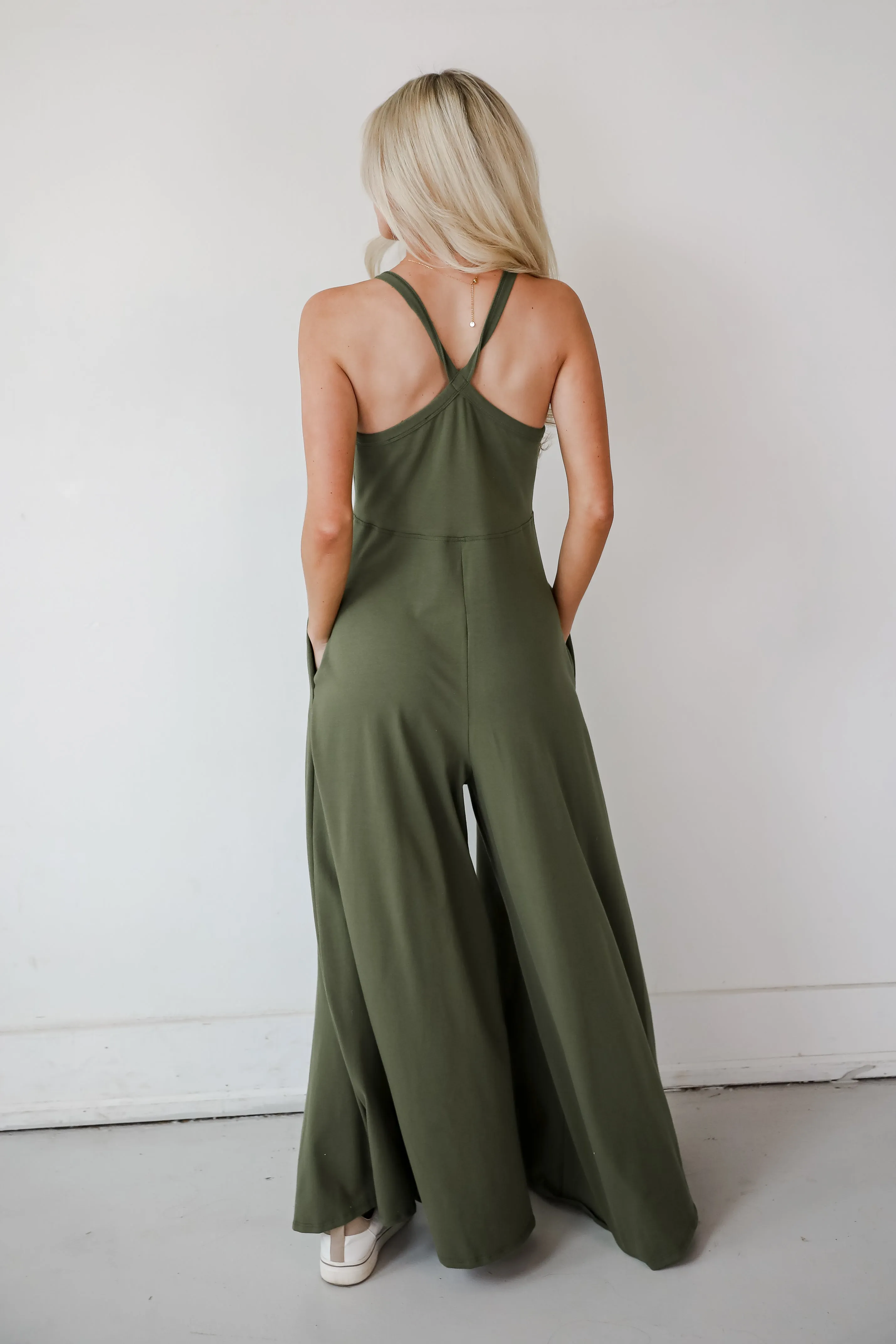 Effortlessly Delightful Olive Wide Leg Jumpsuit