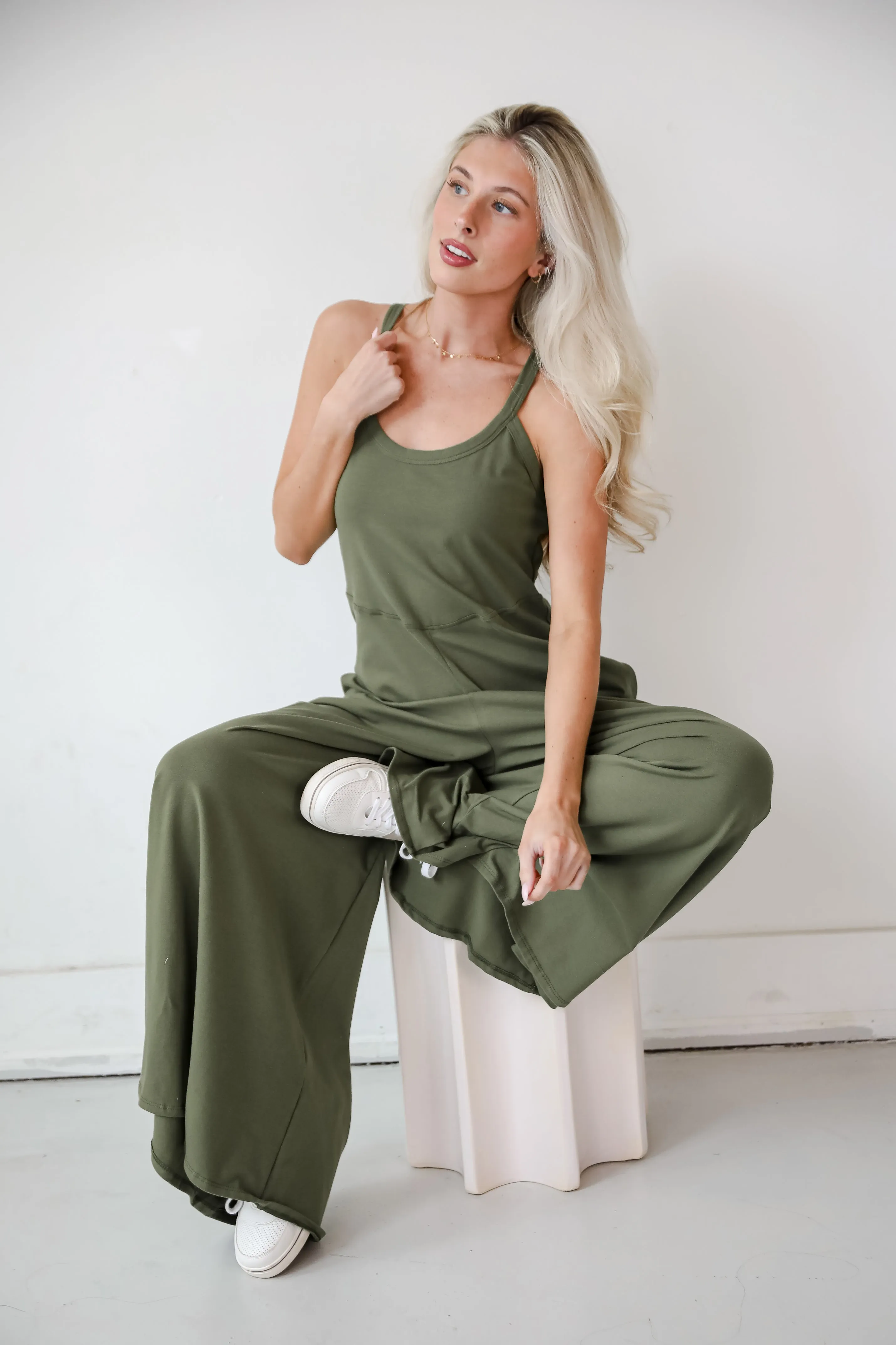 Effortlessly Delightful Olive Wide Leg Jumpsuit