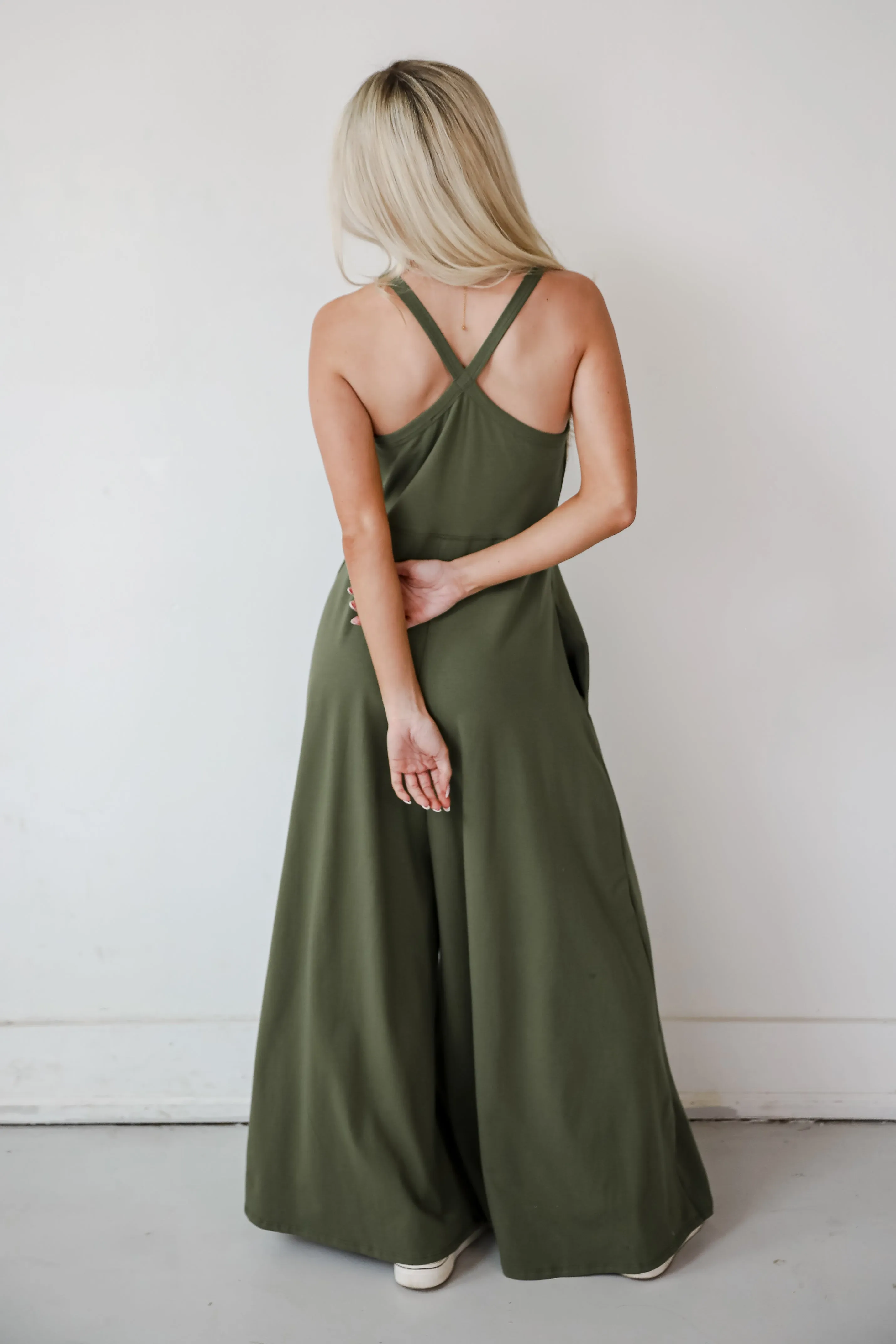 Effortlessly Delightful Olive Wide Leg Jumpsuit