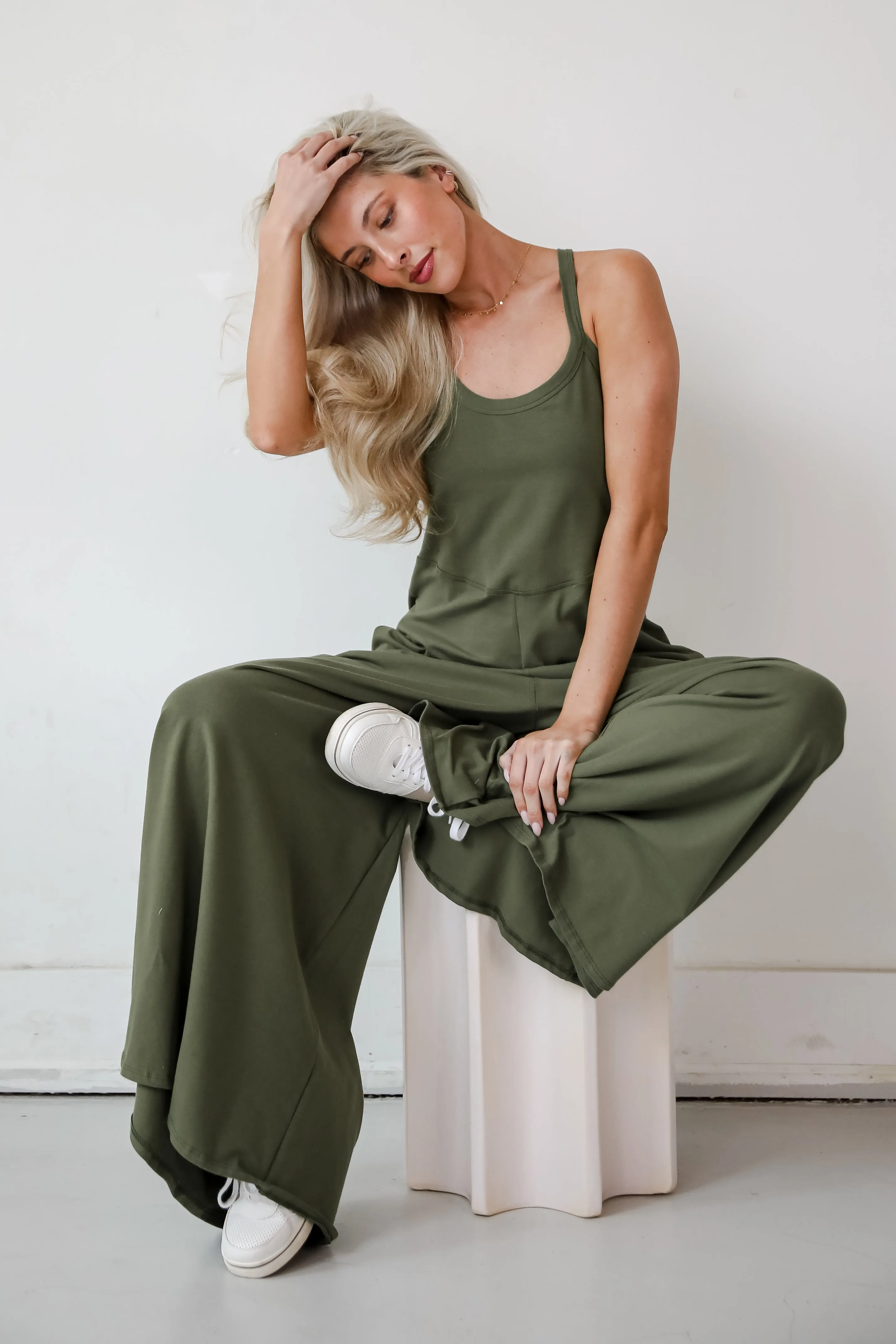 Effortlessly Delightful Olive Wide Leg Jumpsuit