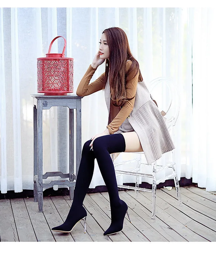 European and American Style Women's Stiletto Pointed Toe Over-the-Knee Boots