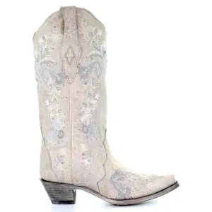 Floral Embroidered Crystal Snip Toe Cowboy Boots