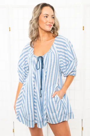 Free People Bob Around Blue Combo Romper