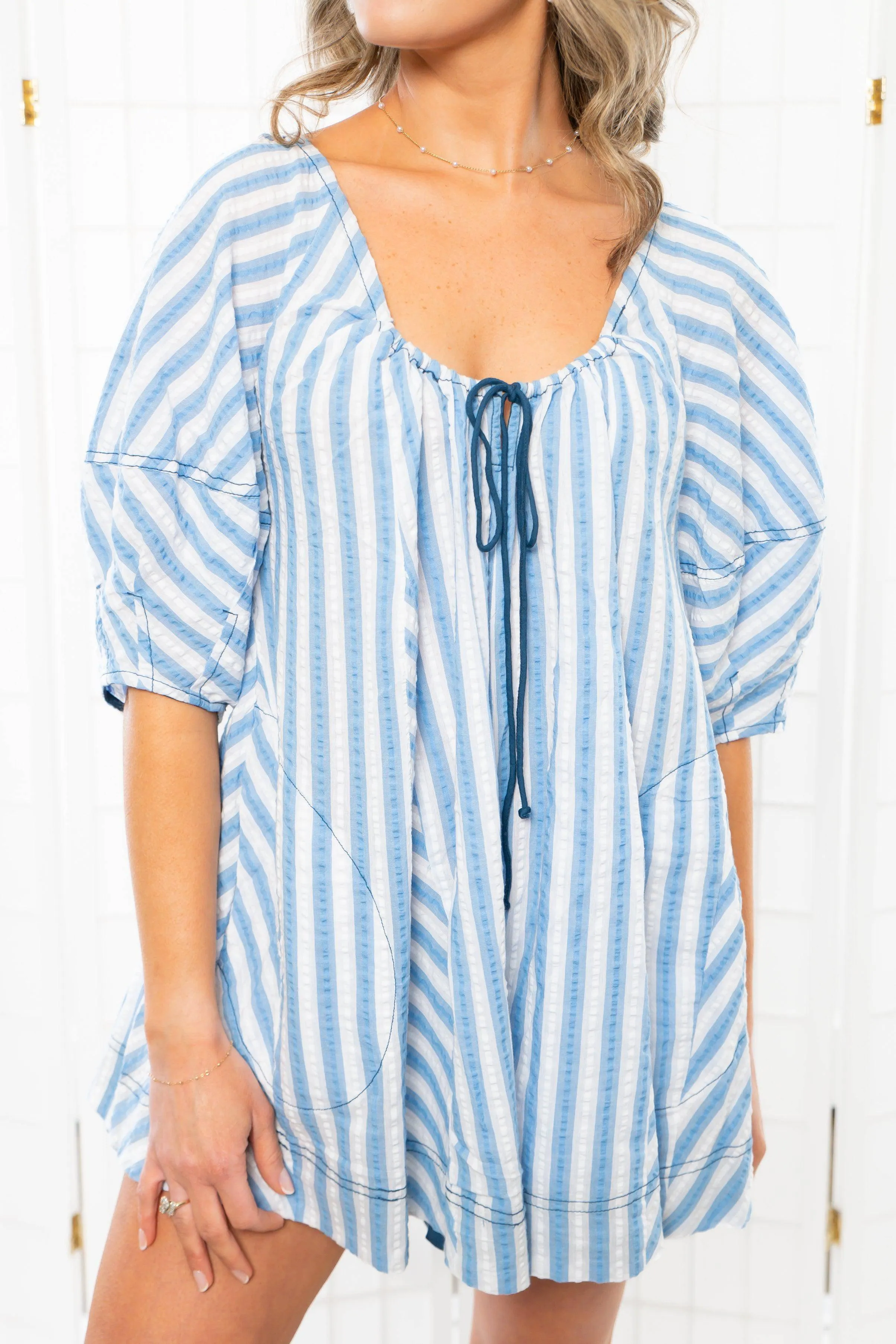 Free People Bob Around Blue Combo Romper