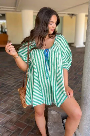 Free People Bob Around Green Combo Romper
