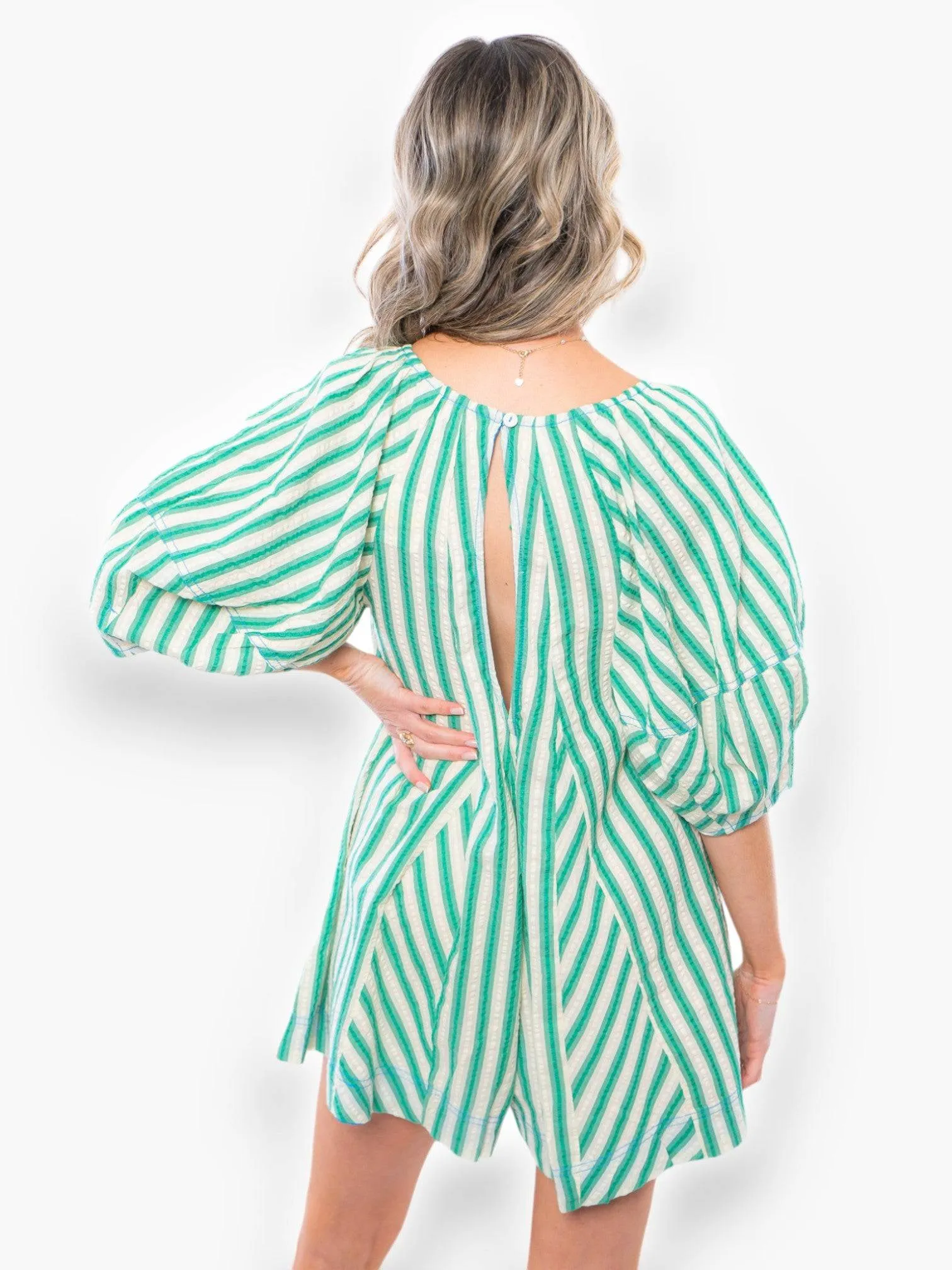 Free People Bob Around Green Combo Romper