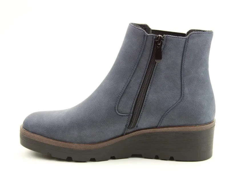 Heavenly Feet Ladies Vegan Friendly Low Wedge Ottavia Ankle Boot-NAVY