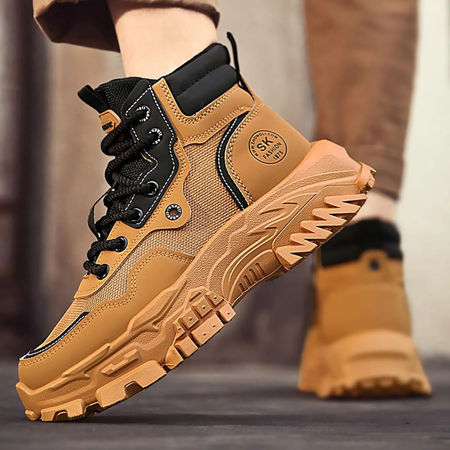 Mens Work Boots Composite Hiking Sneakers Shoes Warm Fur Lined Women Safety Shoes Nonslip Slip On Platform Shoes Lightweight Comfortable Hike Grounded Footwear