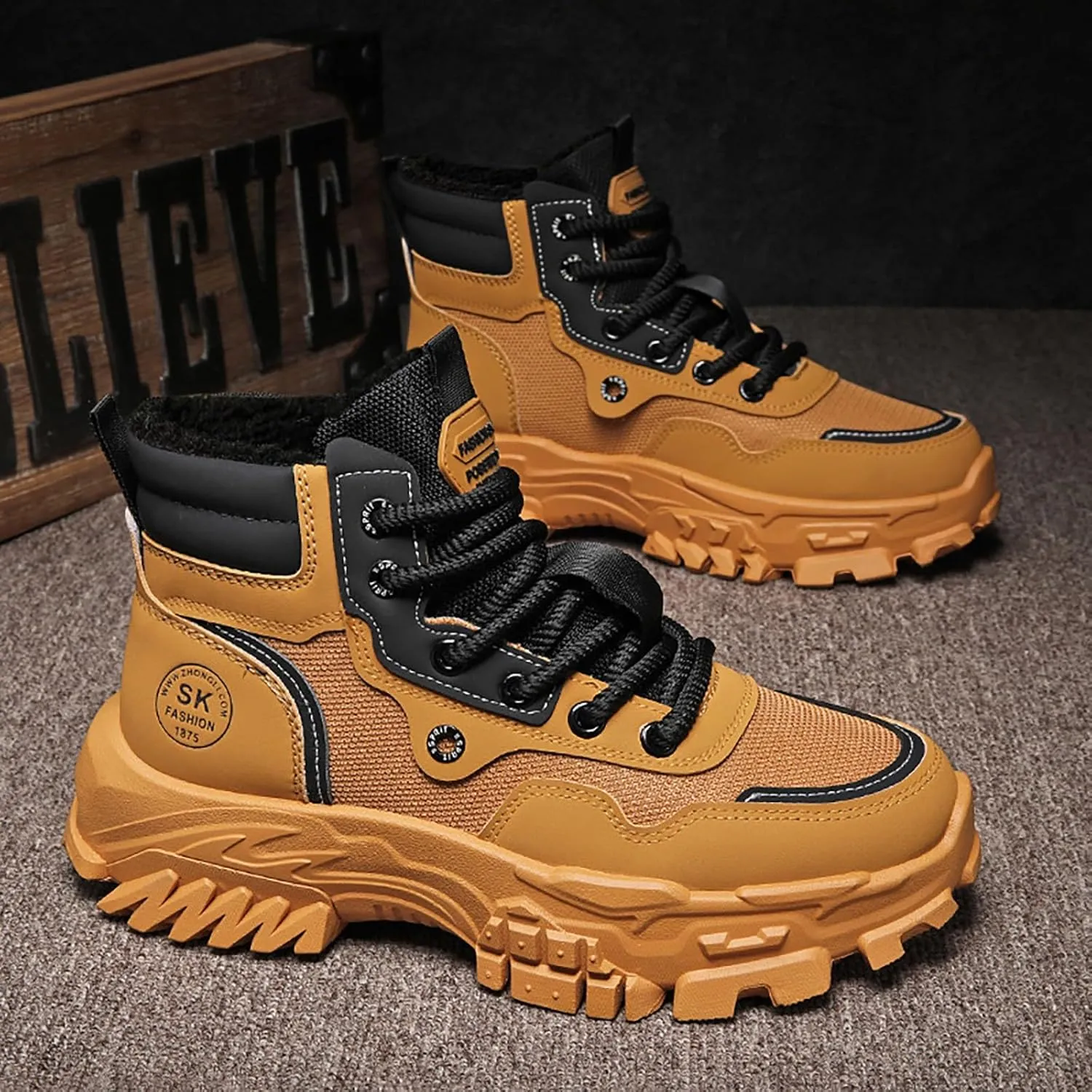 Mens Work Boots Composite Hiking Sneakers Shoes Warm Fur Lined Women Safety Shoes Nonslip Slip On Platform Shoes Lightweight Comfortable Hike Grounded Footwear