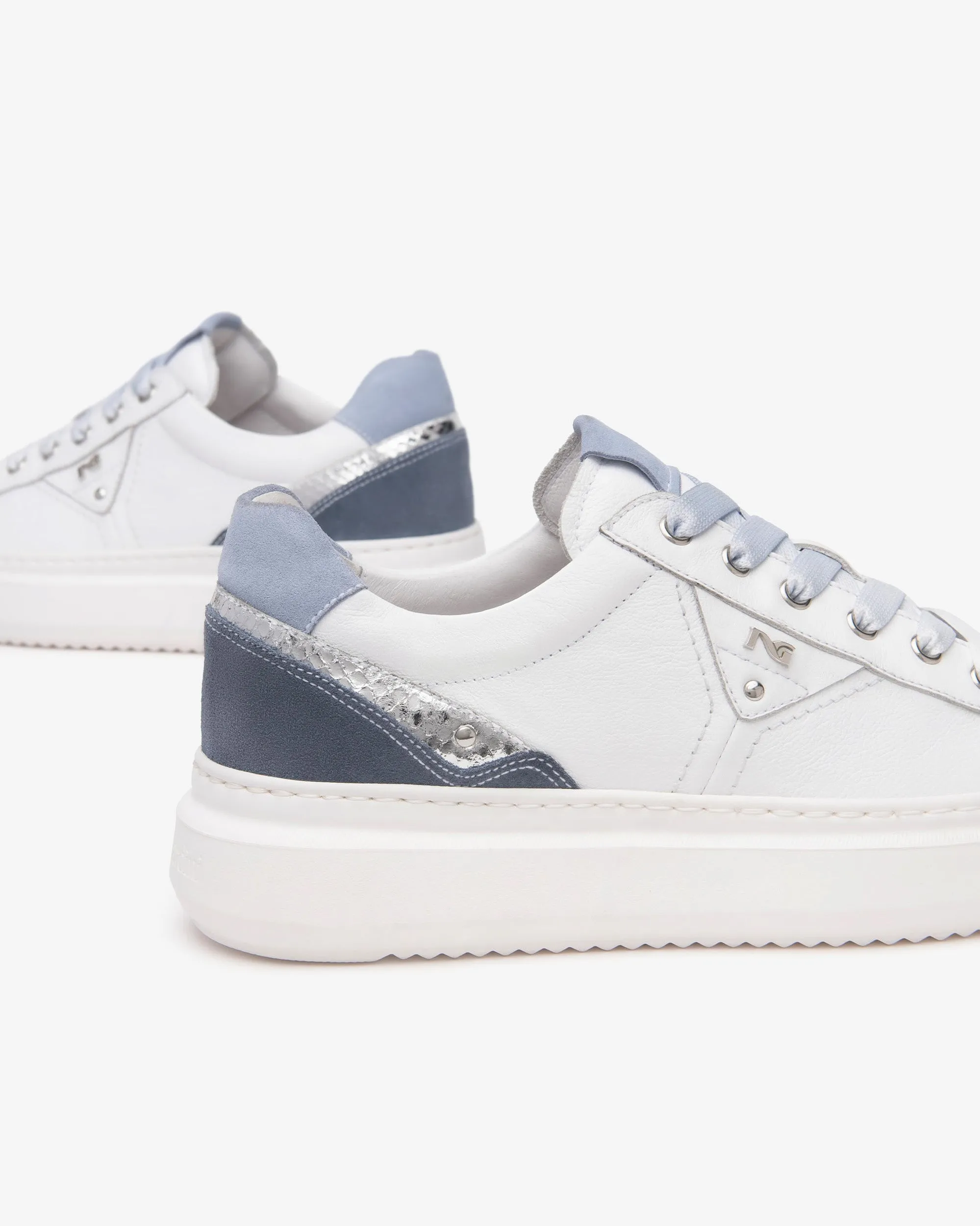 NeroGiardini White And Blue Platform Trainer|E513040D70