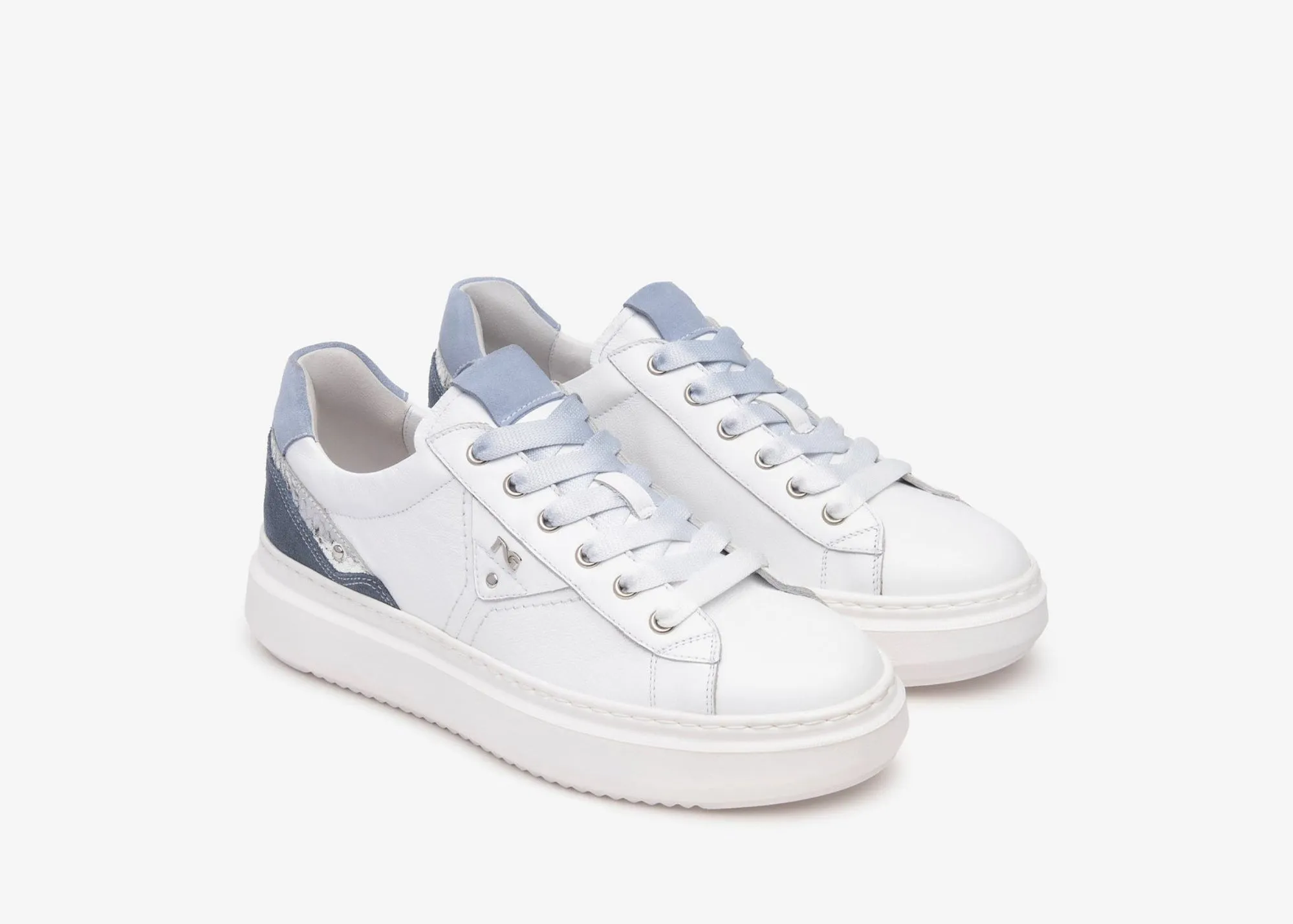 NeroGiardini White And Blue Platform Trainer|E513040D70