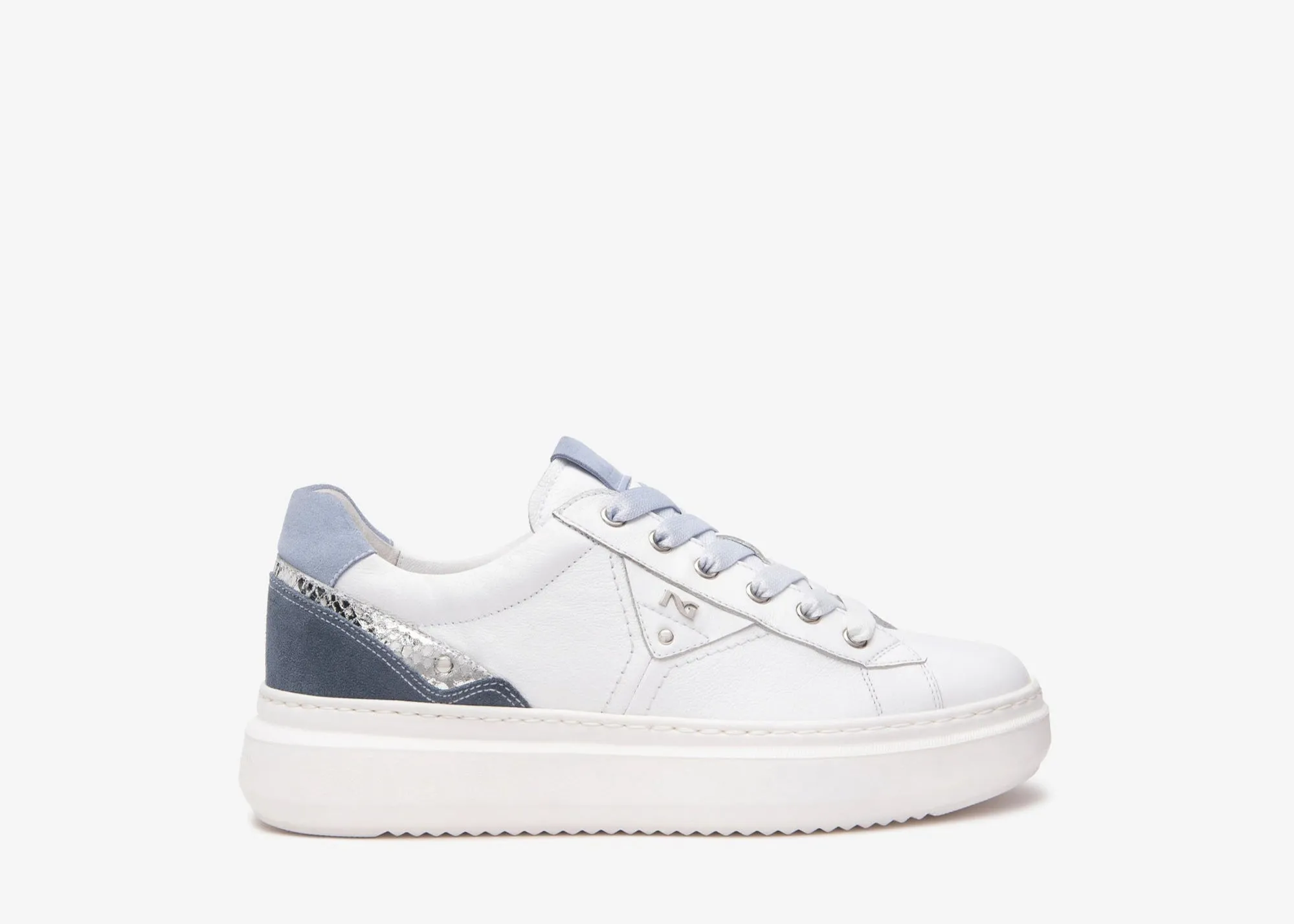 NeroGiardini White And Blue Platform Trainer|E513040D70
