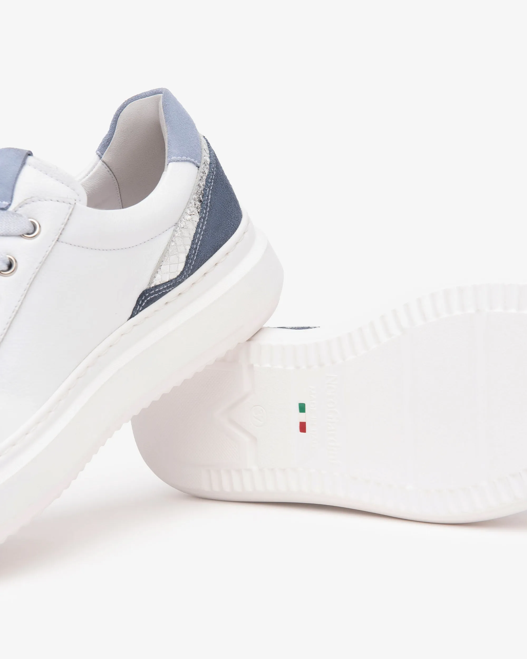 NeroGiardini White And Blue Platform Trainer|E513040D70