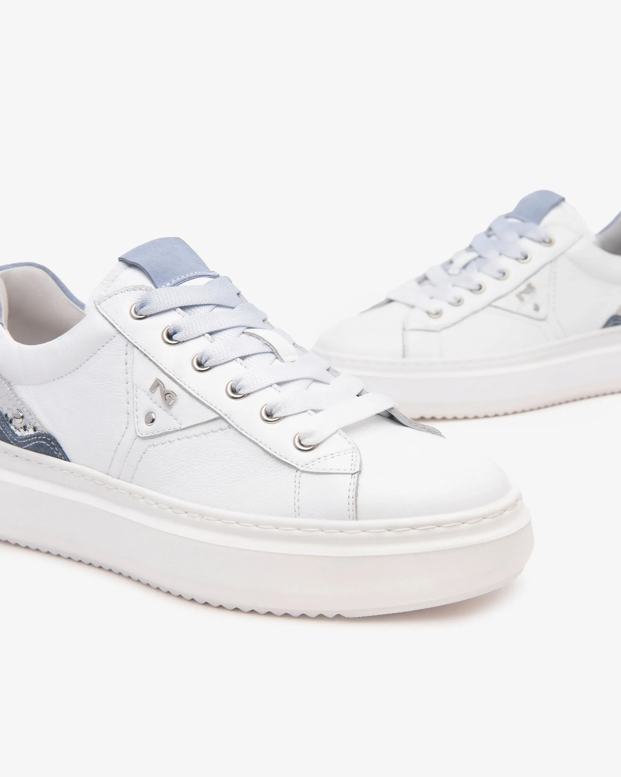 NeroGiardini White And Blue Platform Trainer|E513040D70