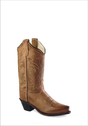 Old West Tan Canyon Childrens Girls Leather 8in Snip Toe Cowboy Boots 13.5 D